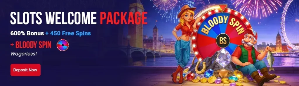 Bloody Spin welcome package: 600% bonus + 450 free spins at BloodySlots Casino