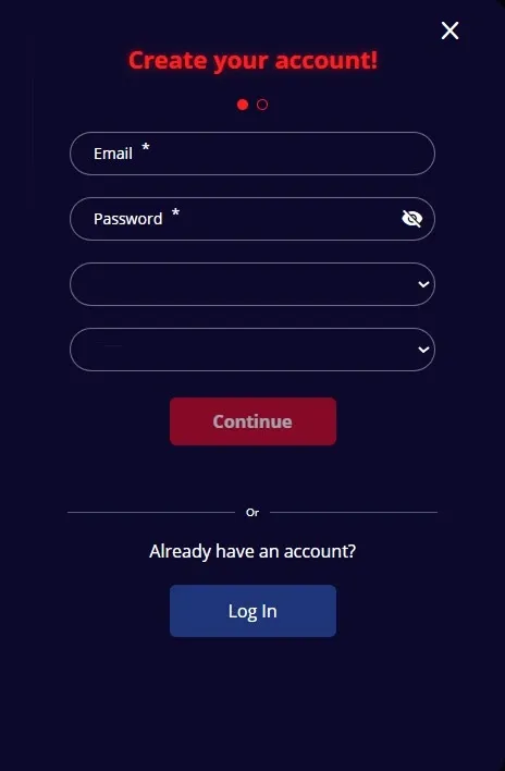 BloodySlots Casino registration form with email and password fields