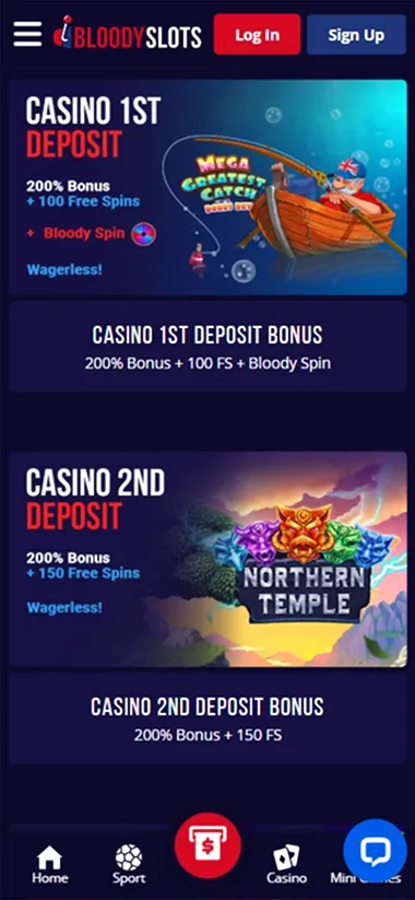 BloodySlots Casino 1st deposit bonus: 200% bonus + 100 free spins